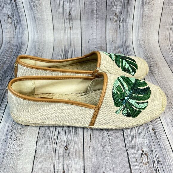Michael Michael Kors Flats Fisher Palm Embroidered Espadrille Women’s 8 US Beige - Picture 2 of 8